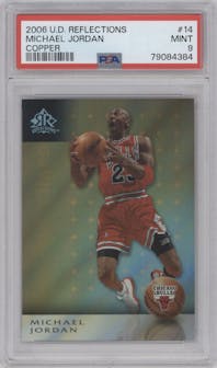 Michael Jordan from the 2006-07 Upper Deck Reflections set featuring a Copper parallel graded by PSA and given an overall grade of 9.