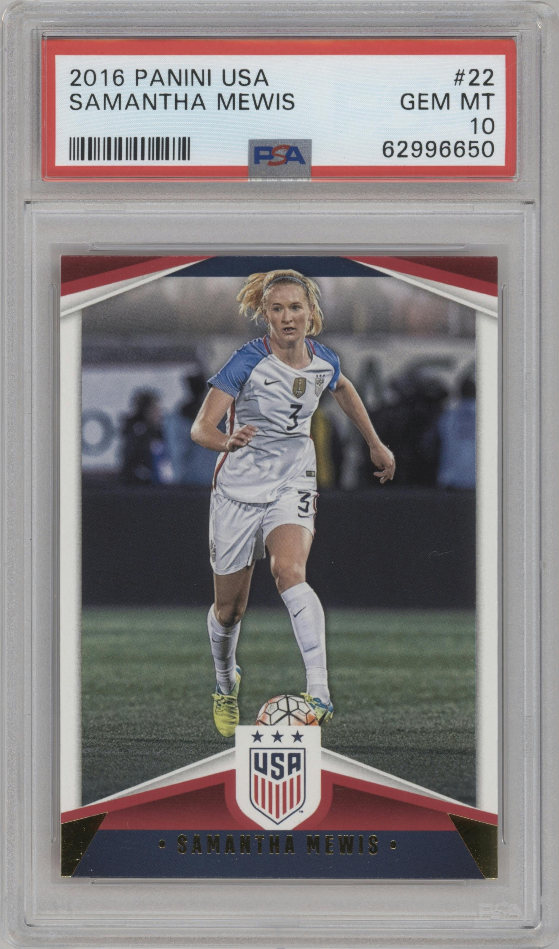 Samantha Mewis from the 2016 Panini U.S. National Team set graded by PSA and given an overall grade of 10.