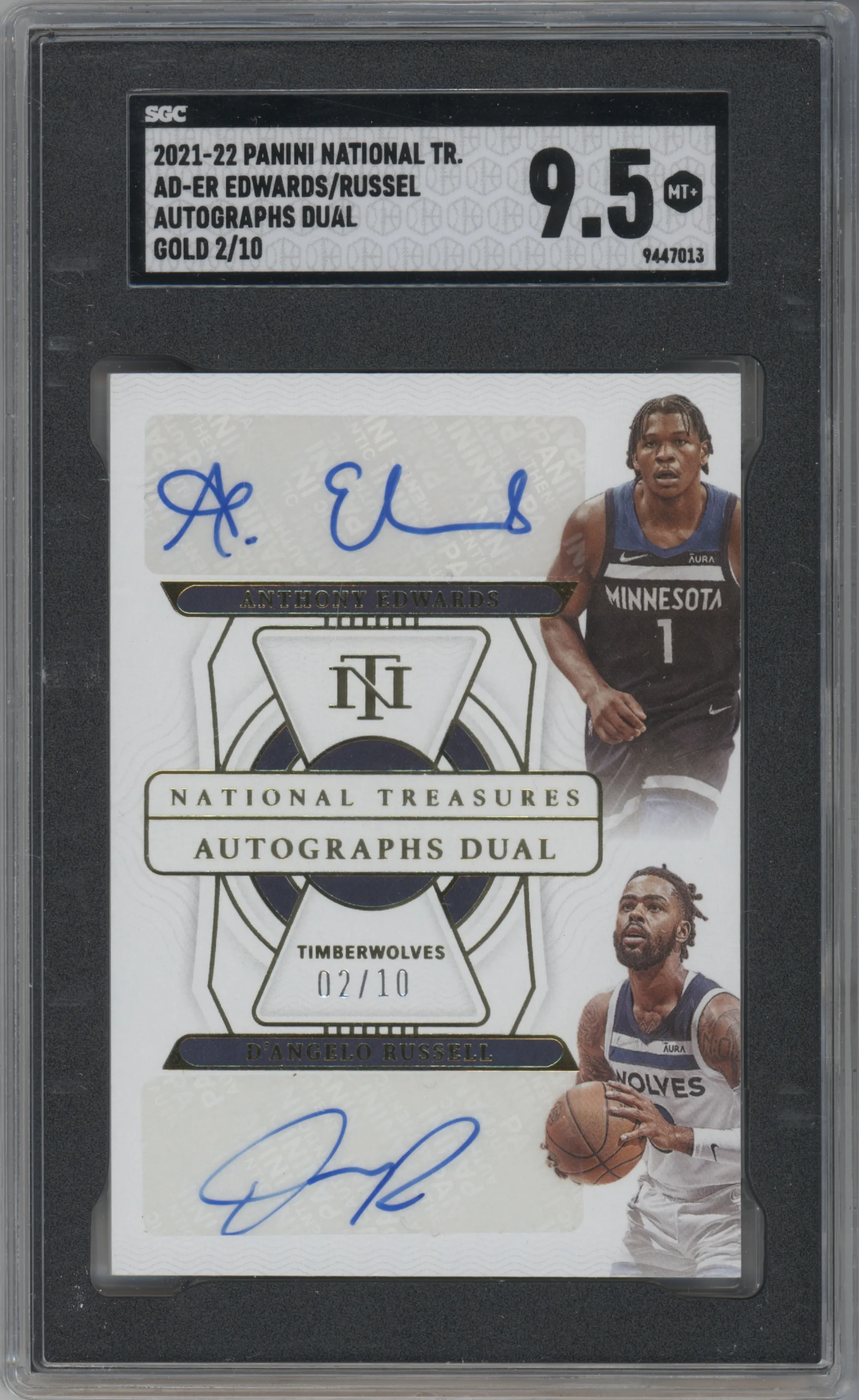 2021 Panini National Treasures Auto Dual Anthony Edwards/D'Angelo Russell Gold #AD-ER SGC 9.5