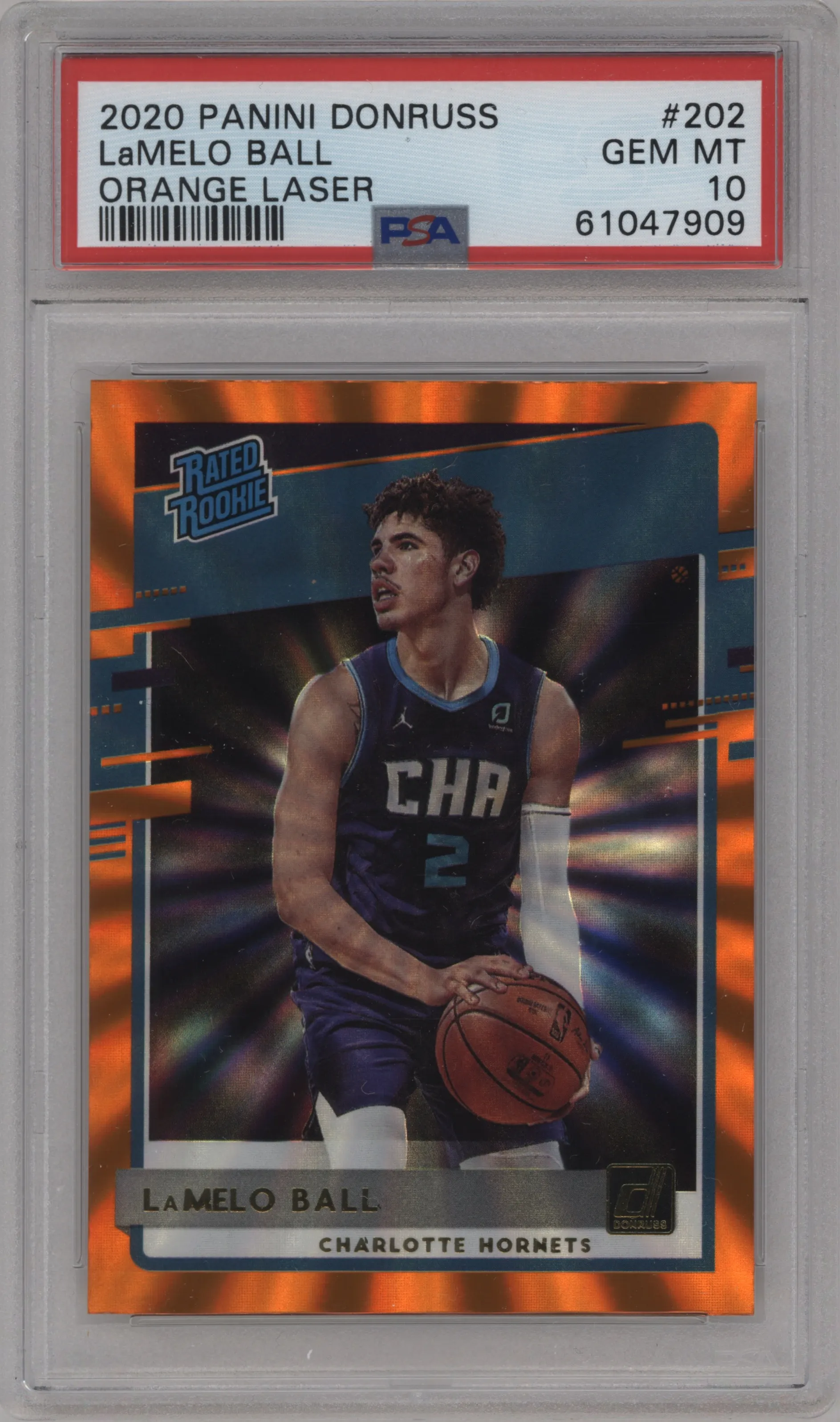 2020 Panini Donruss Rated Rookie LaMelo Ball Orange Laser #202 PSA 10