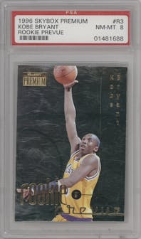 Kobe Bryant from the 1996-97 Skybox Premium set graded by PSA and given an overall grade of 8.