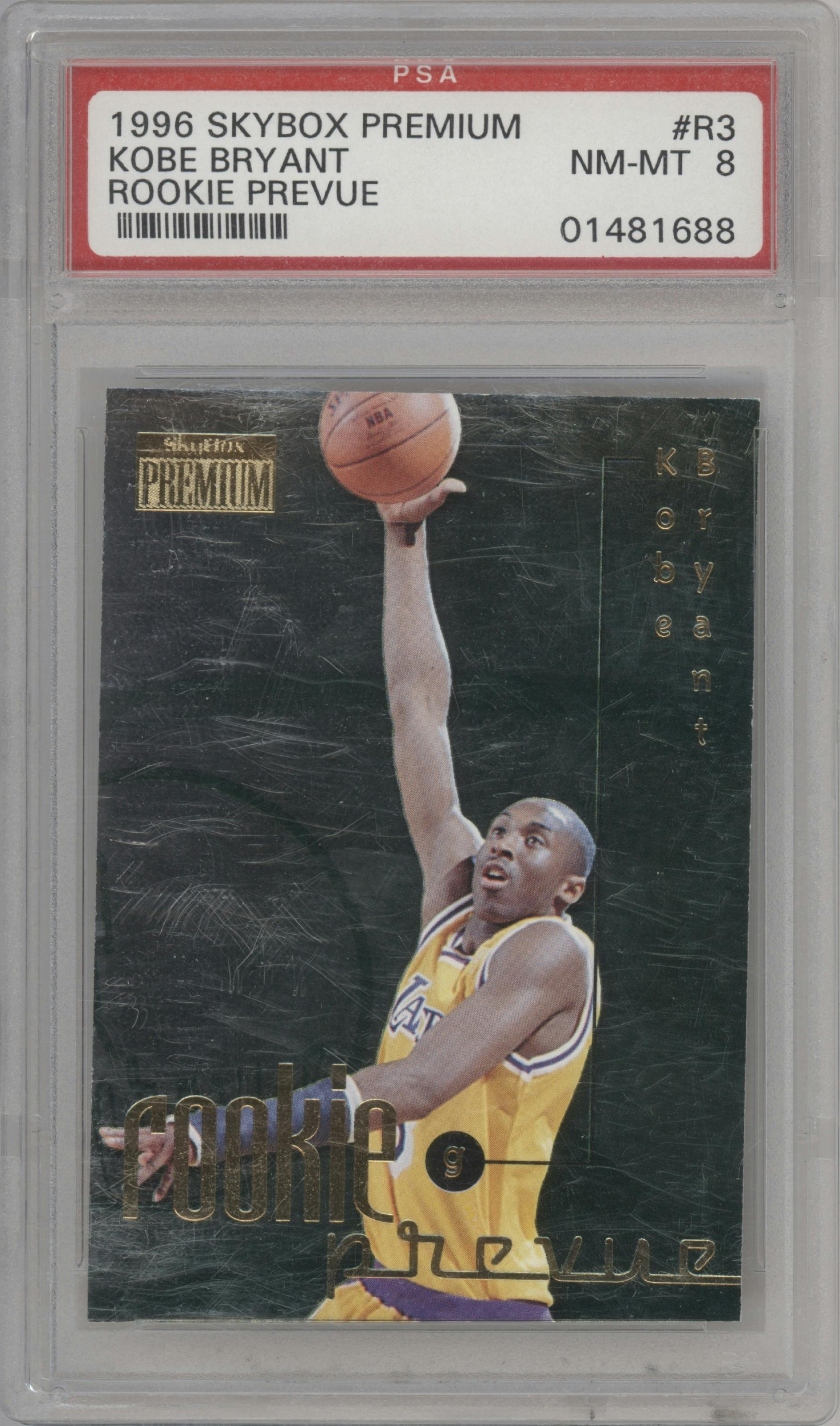 Kobe Bryant from the 1996-97 Skybox Premium set graded by PSA and given an overall grade of 8.