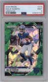 Malik Nabers from the 2024 Panini Prizm set featuring a Green Ice parallel graded by PSA and given an overall grade of 9.