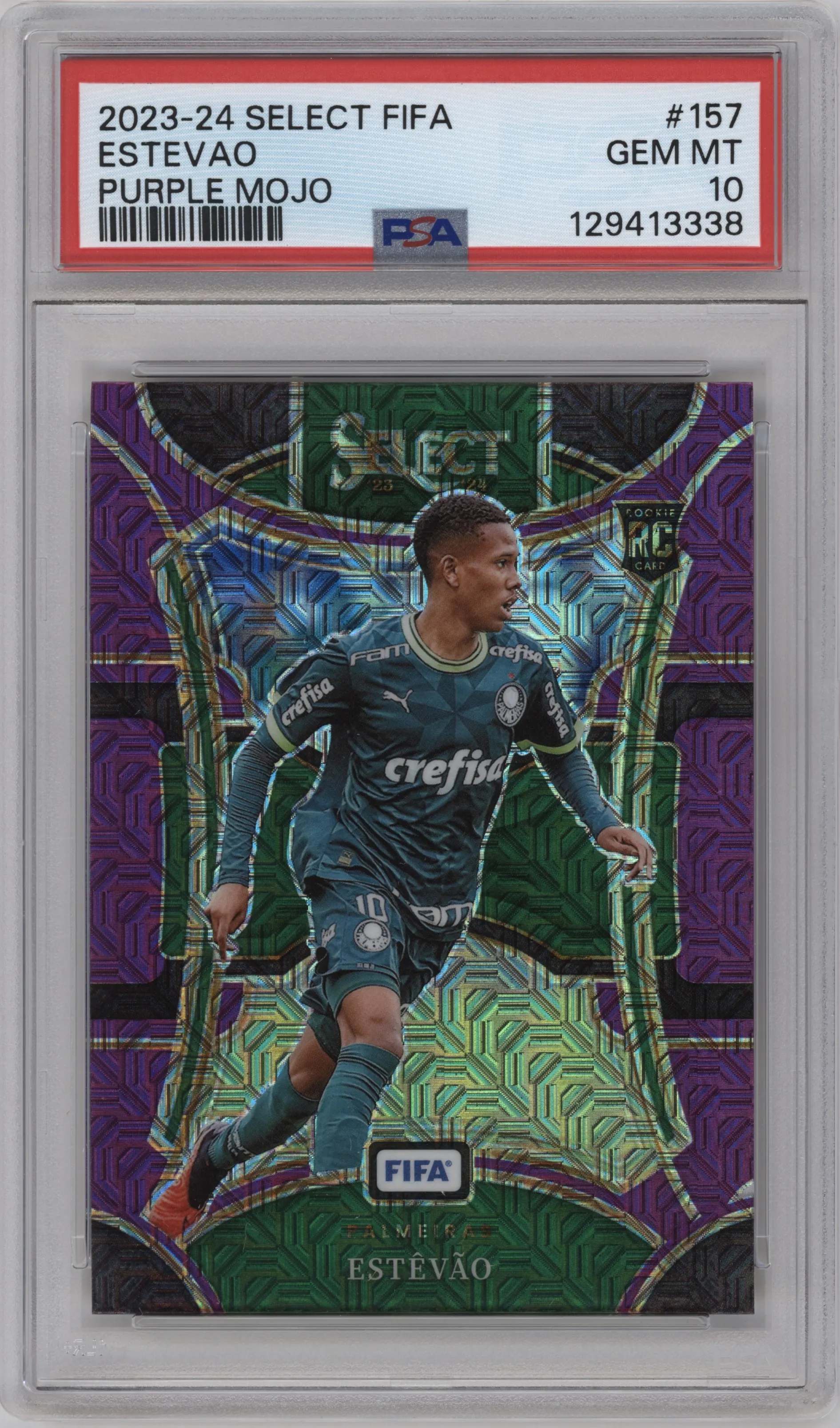 2023 Panini Select FIFA Mezzanine Estevao Purple Mojo PSA 10