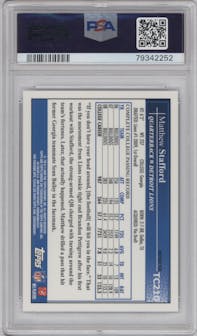 Matthew Stafford from the 2009 Topps Chrome set featuring a Xfractor parallel graded by PSA and given an overall grade of 9.