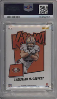 Christian McCaffrey from the 2023 Panini Absolute set graded by PSA and given an overall grade of 10.