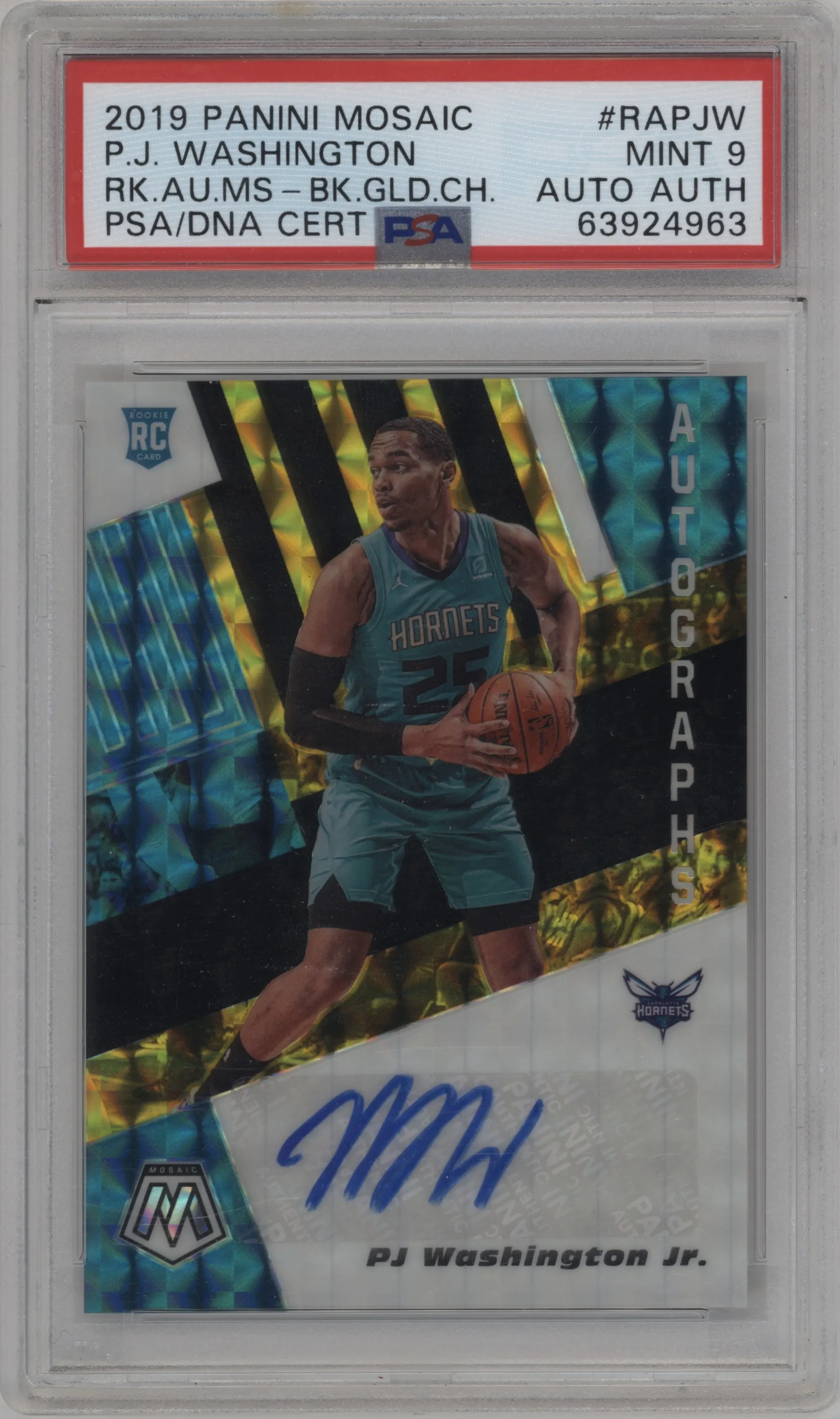 2019 Panini Mosaic Rke.Auto PJ Washington Jr. Black Gold Choice #RA-PJW PSA 9