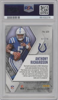 Anthony Richardson from the 2023 Panini Phoenix set featuring a Green parallel graded by PSA and given an overall grade of 10.