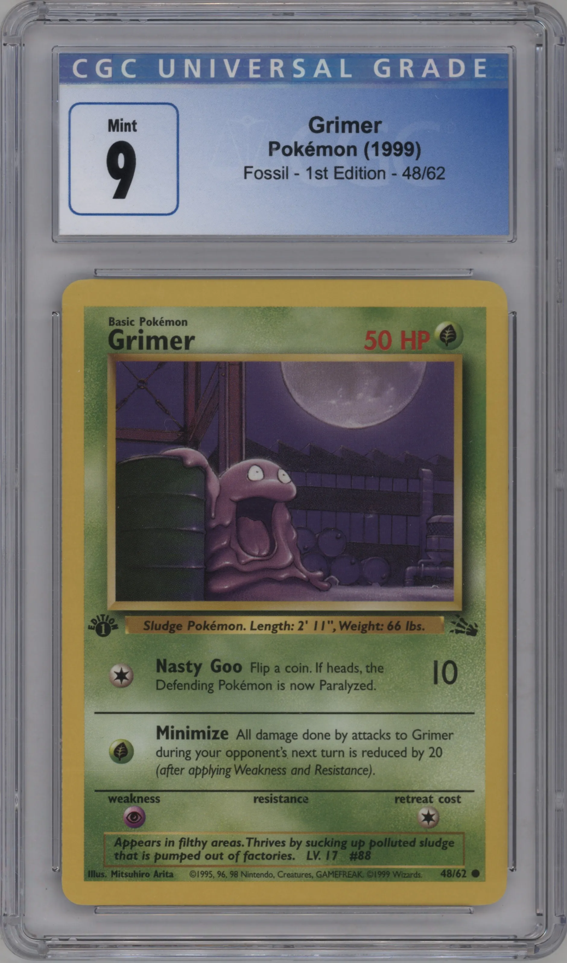 1999 Pokemon Fossil Grimer #48 CGC 9