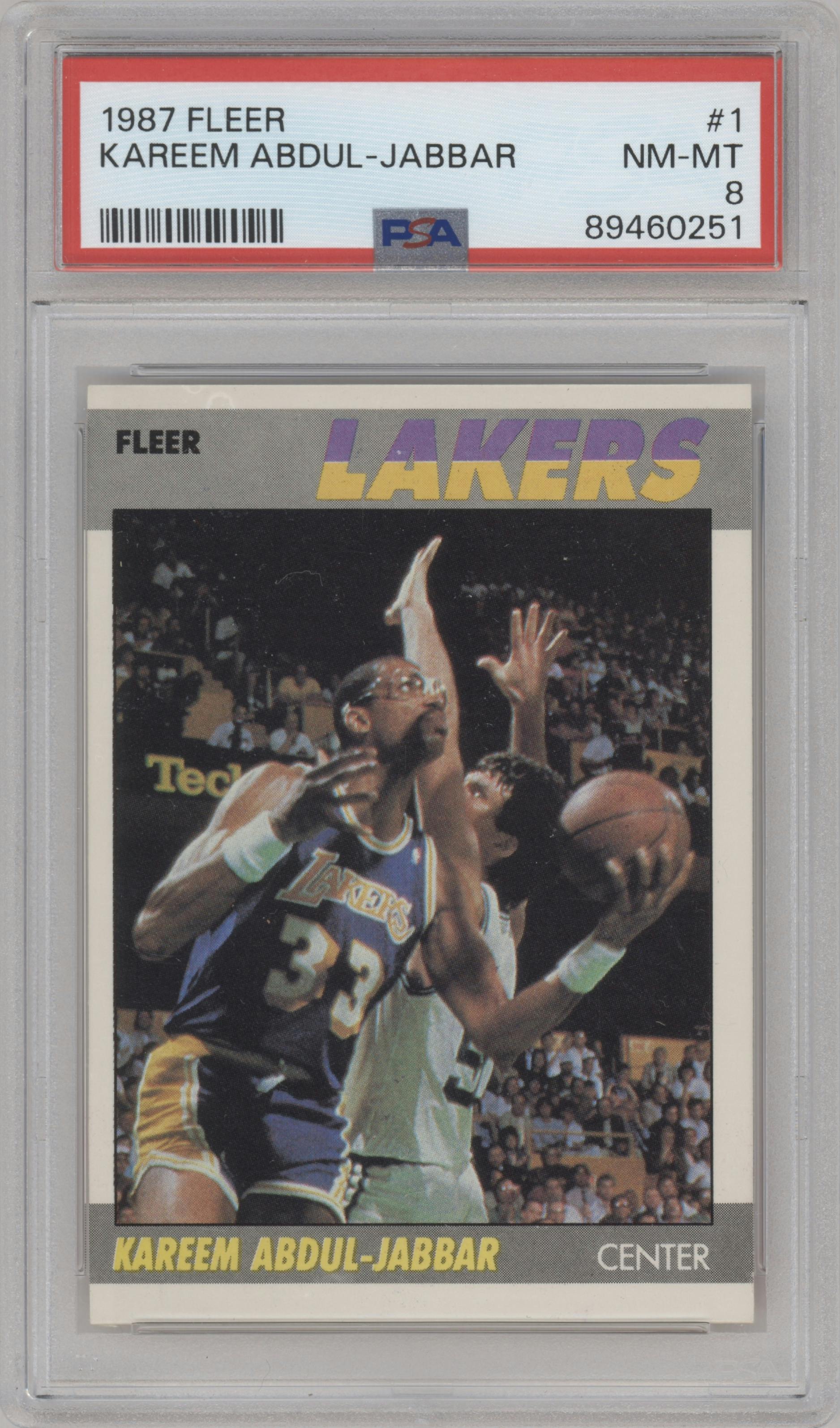 Kareem Abdul-Jabbar from the 1987-88 Fleer set graded by PSA and given an overall grade of 8.