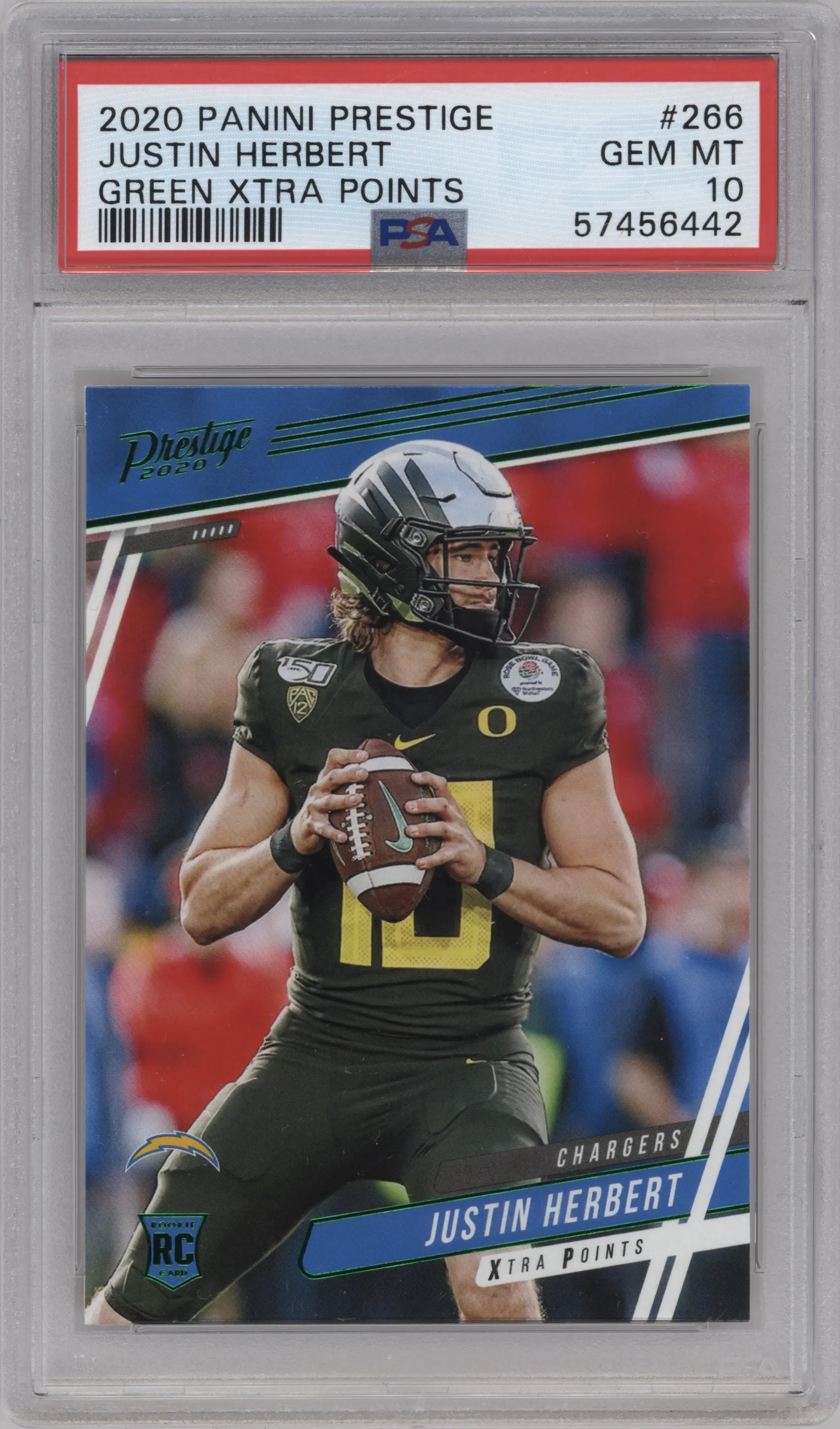 2020 Panini Prestige Justin Herbert Xtra Points Green #266 PSA 10