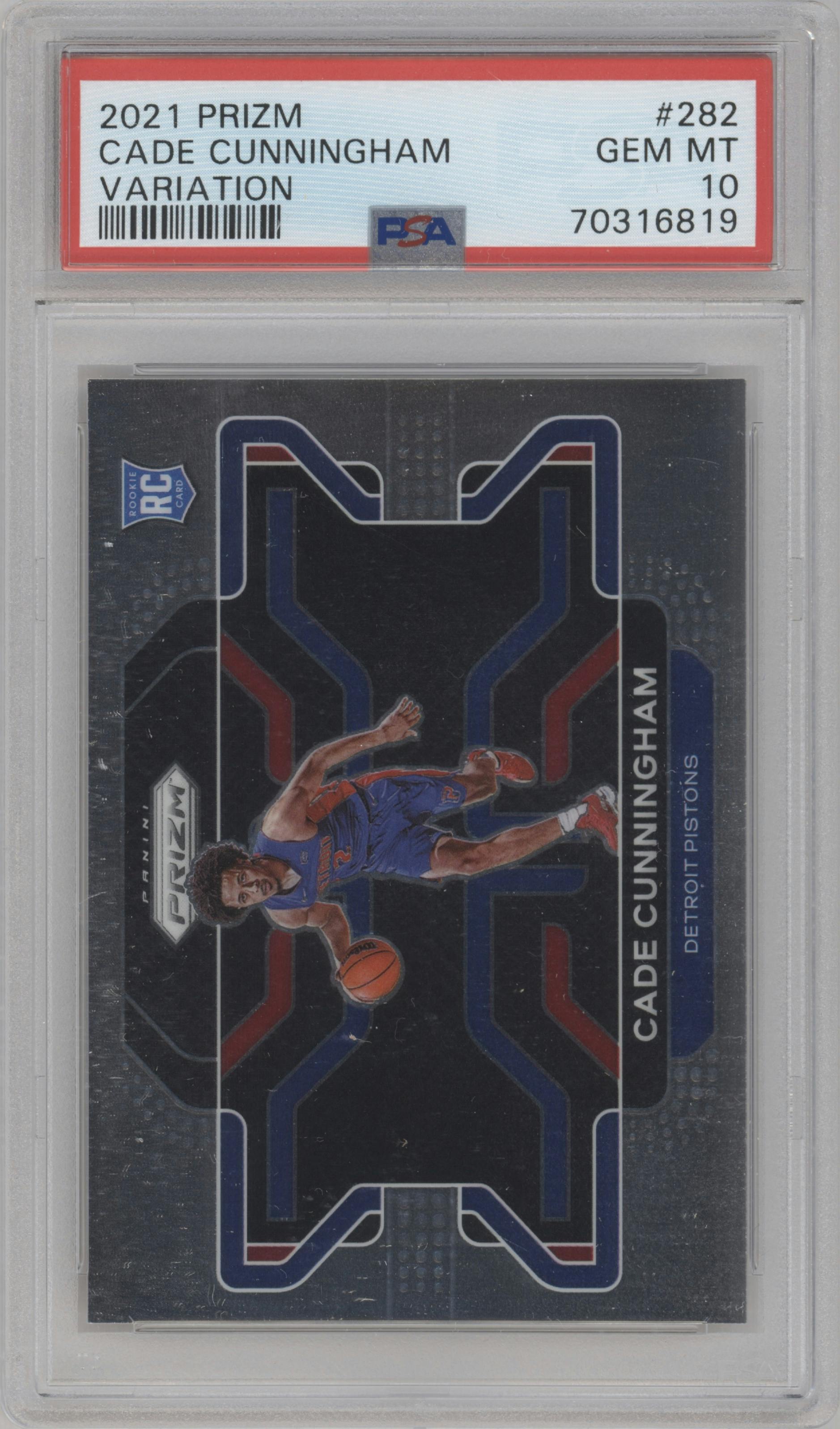 Cade Cunningham from the 2021-22 Panini Prizm  set graded by PSA and given an overall grade of 10.