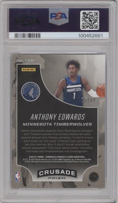 Anthony Edwards from the 2020-21 Panini Chronicles set featuring a Blue parallel graded by PSA and given an overall grade of 10.