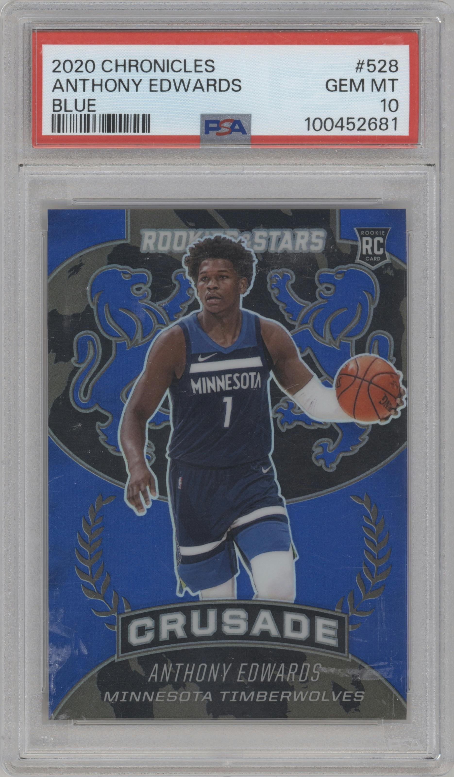 Anthony Edwards from the 2020-21 Panini Chronicles set featuring a Blue parallel graded by PSA and given an overall grade of 10.