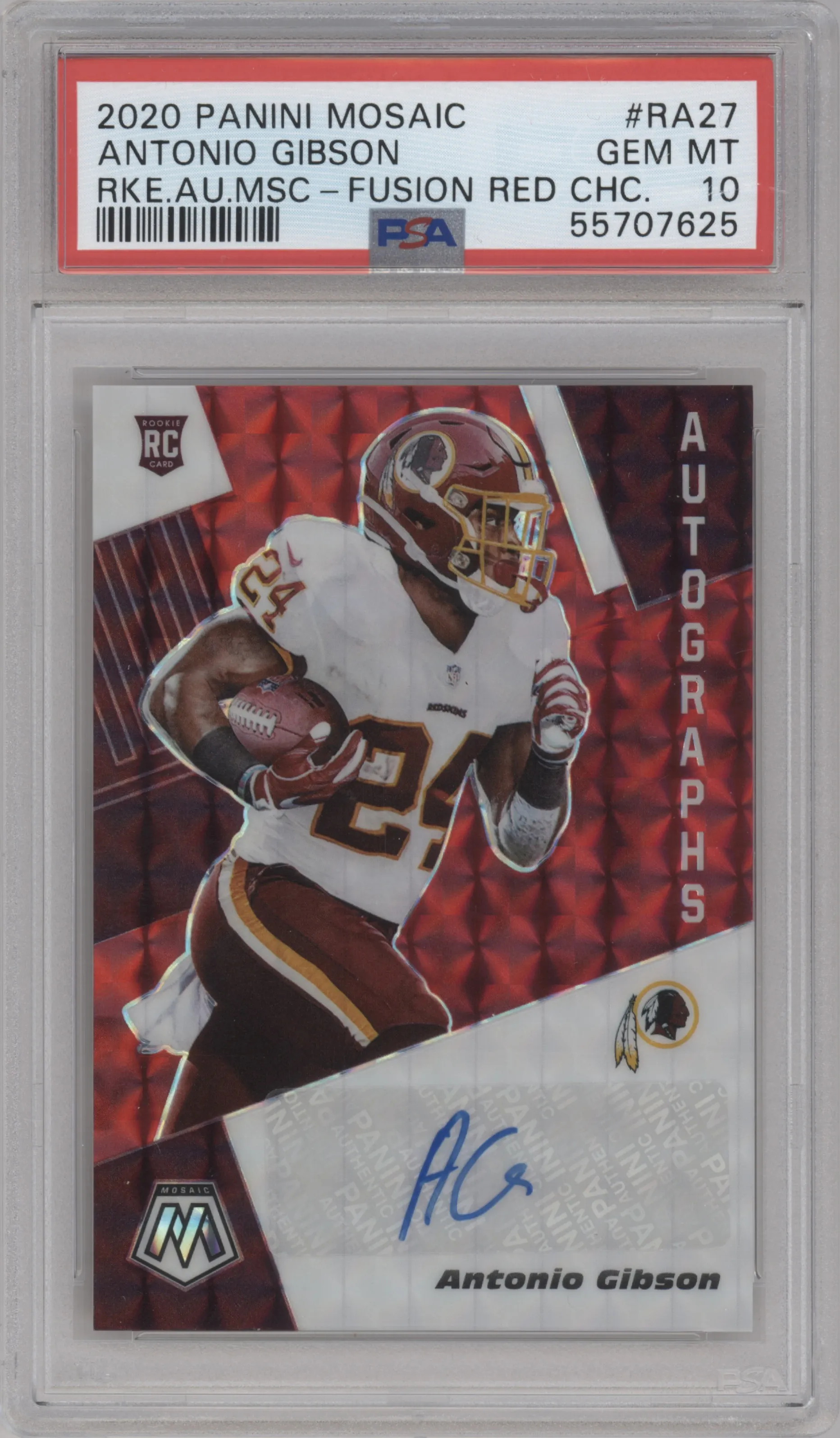 2020 Panini Mosaic Rke.Auto Antonio Gibson Red Choice Fusion PSA 10