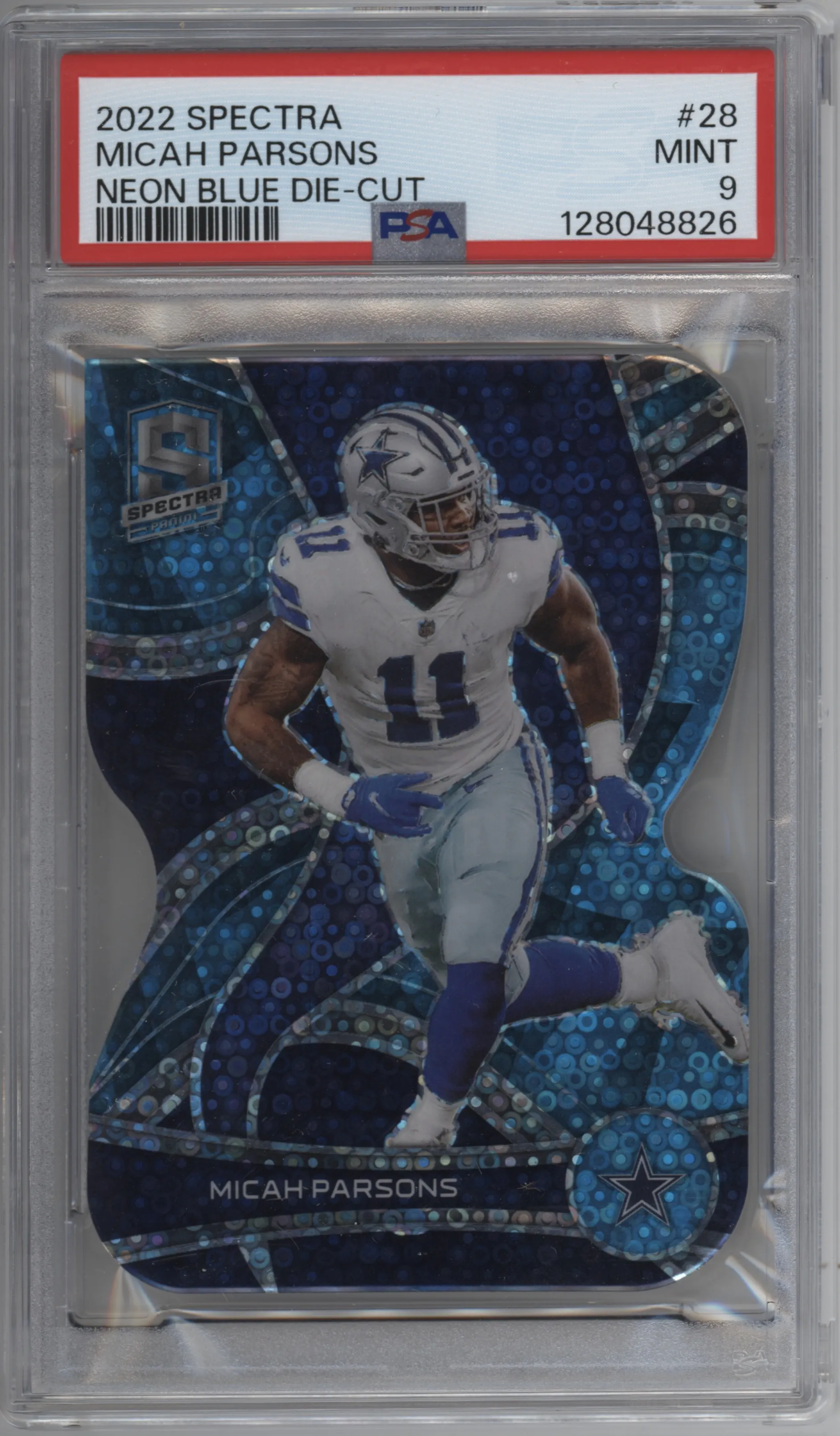 2022 Panini Spectra Micah Parsons Die-Cut Neon Blue PSA 9