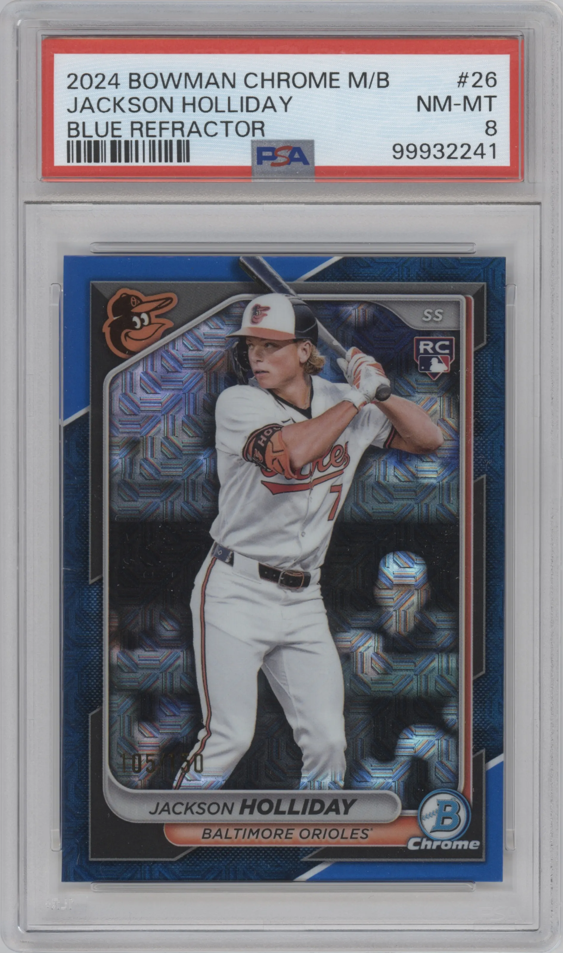 2024 Bowman Chrome Mega Box Jackson Holliday Blue Mojo Refractor PSA 8