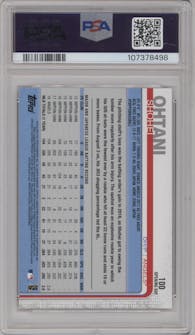 Shohei Ohtani from the 2019 Topps Opening Day set featuring a Red Foil parallel graded by PSA and given an overall grade of 10.