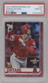 Shohei Ohtani from the 2019 Topps Opening Day set featuring a Red Foil parallel graded by PSA and given an overall grade of 10.