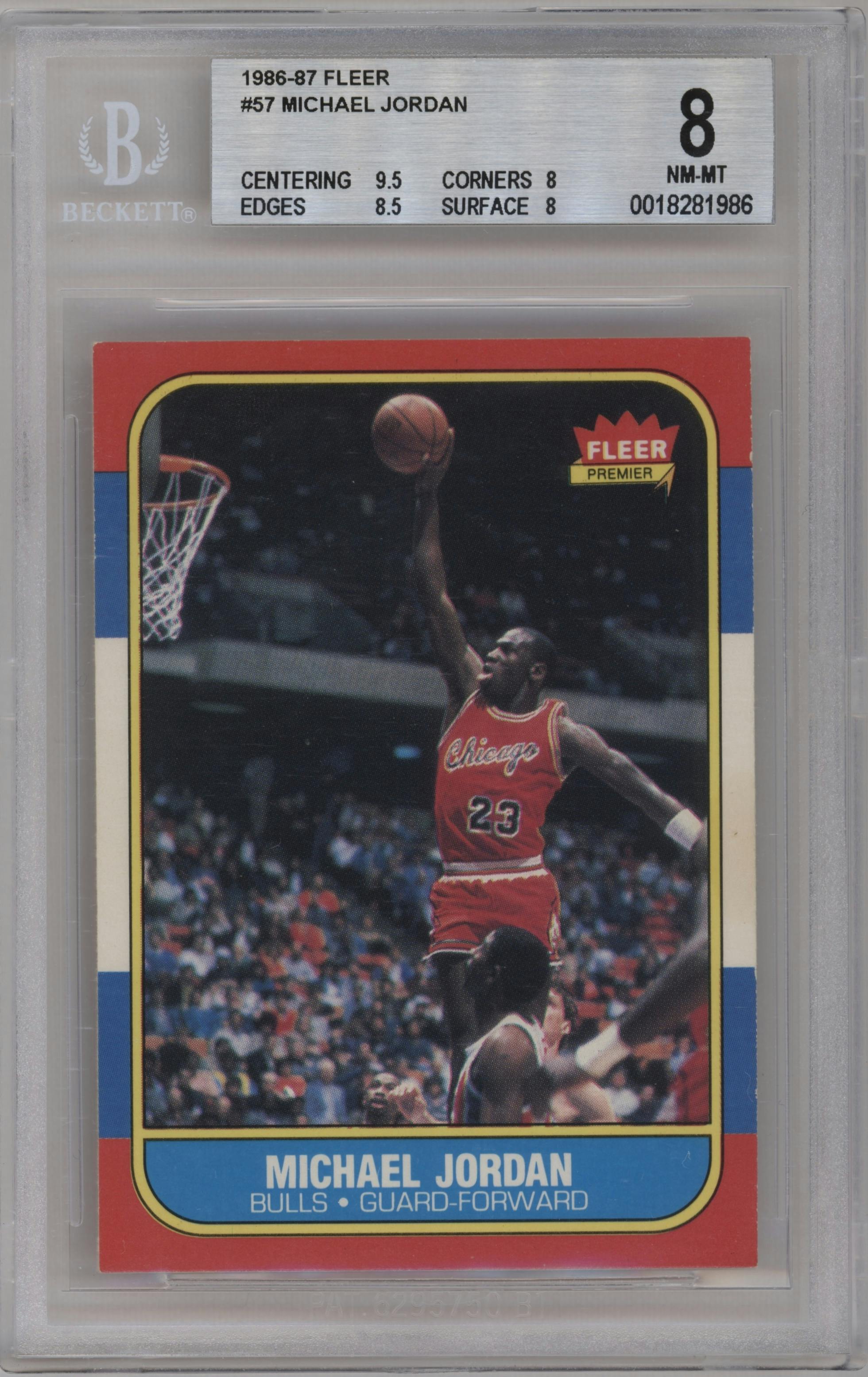 Michael Jordan from the 1986-87 Fleer set graded by Beckett and given an overall grade of 8.