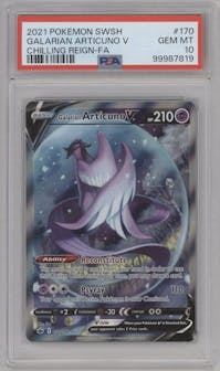 Galarian Articuno V from the 2021 Pokemon SWSH set graded by PSA and given an overall grade of 10.
