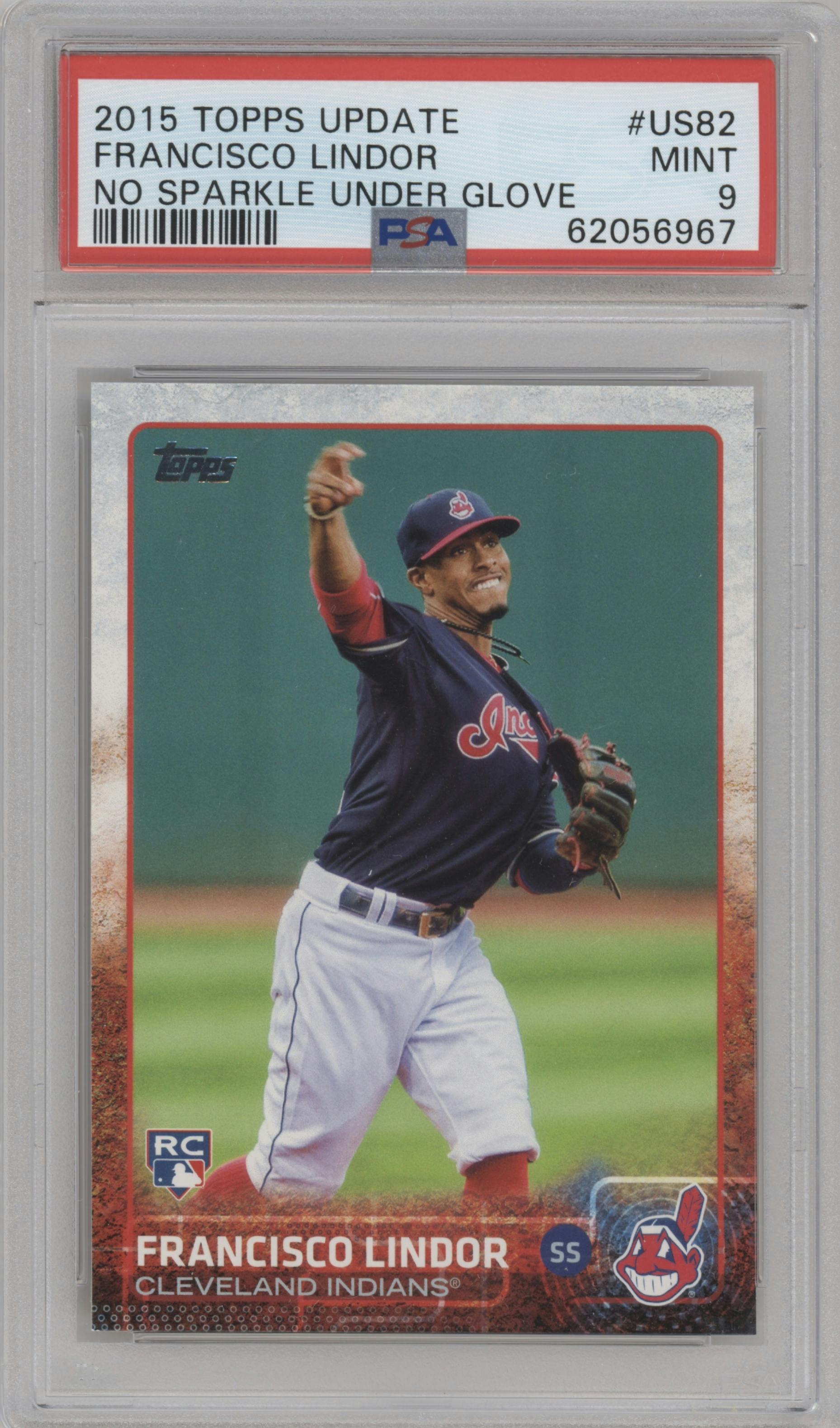 Francisco Lindor from the 2015 Topps Update Series set graded by PSA and given an overall grade of 9.