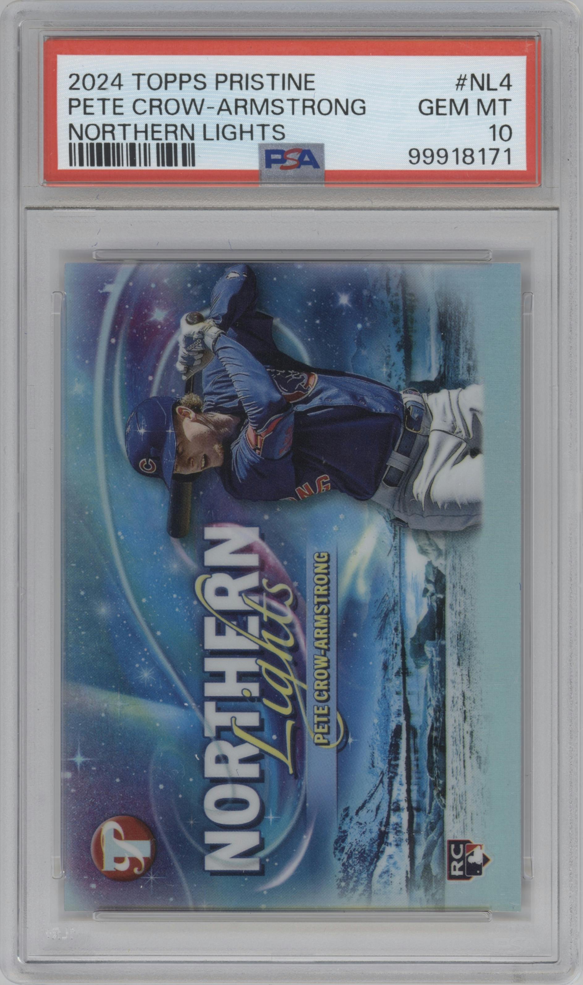 Pete Crow-Armstrong from the 2024 Topps Pristine set graded by PSA and given an overall grade of 10.