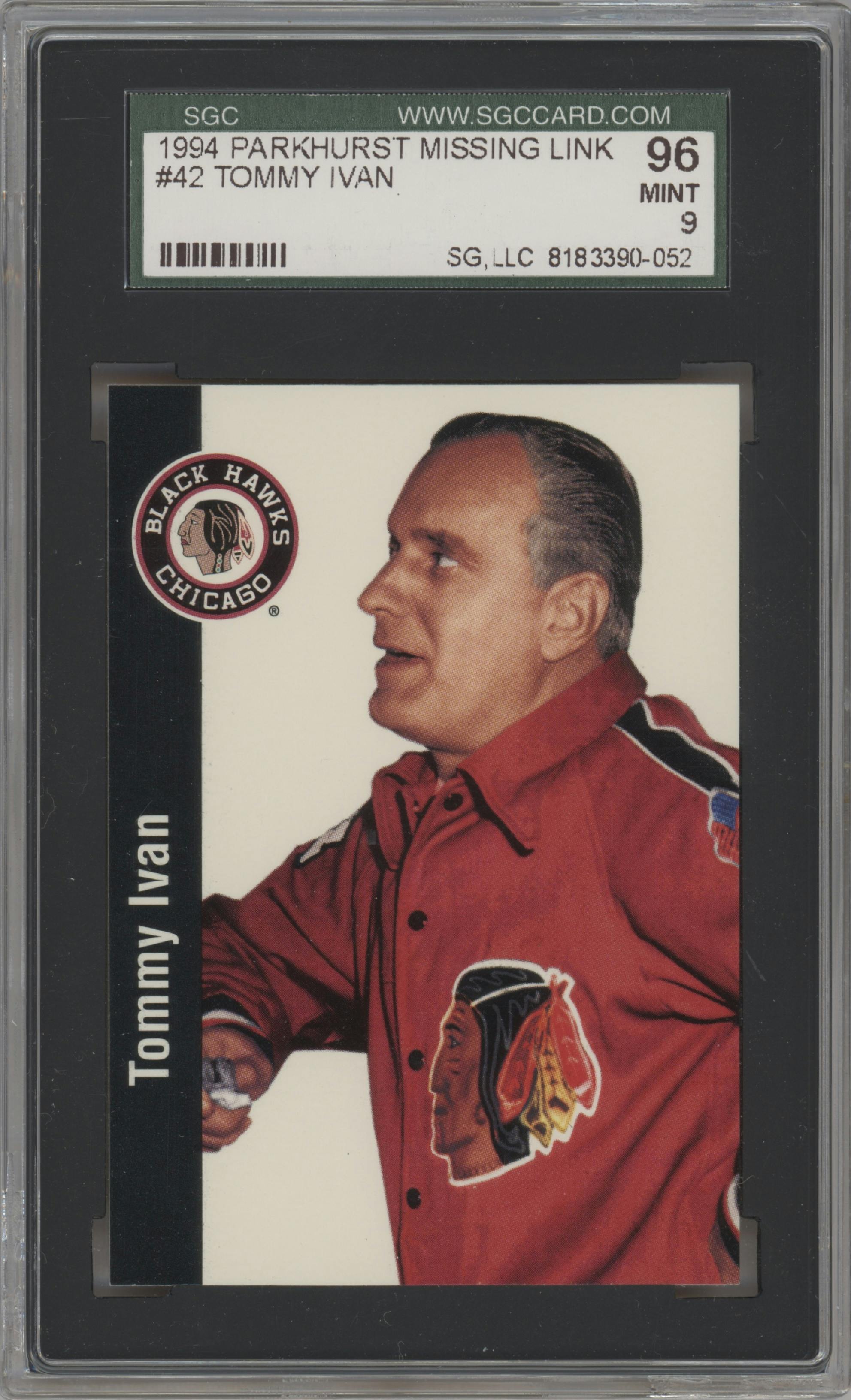 Tommy Ivan from the 1994 Parkhurst Missing Link 1956-57 set graded by SGC and given an overall grade of 9.