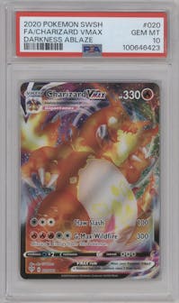 Charizard VMAX from the 2020 Pokemon SWSH set graded by PSA and given an overall grade of 10.