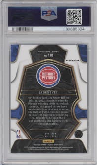 Jaden Ivey from the 2022-23 Panini Select set featuring a Disco Light Blue parallel graded by PSA and given an overall grade of 10.