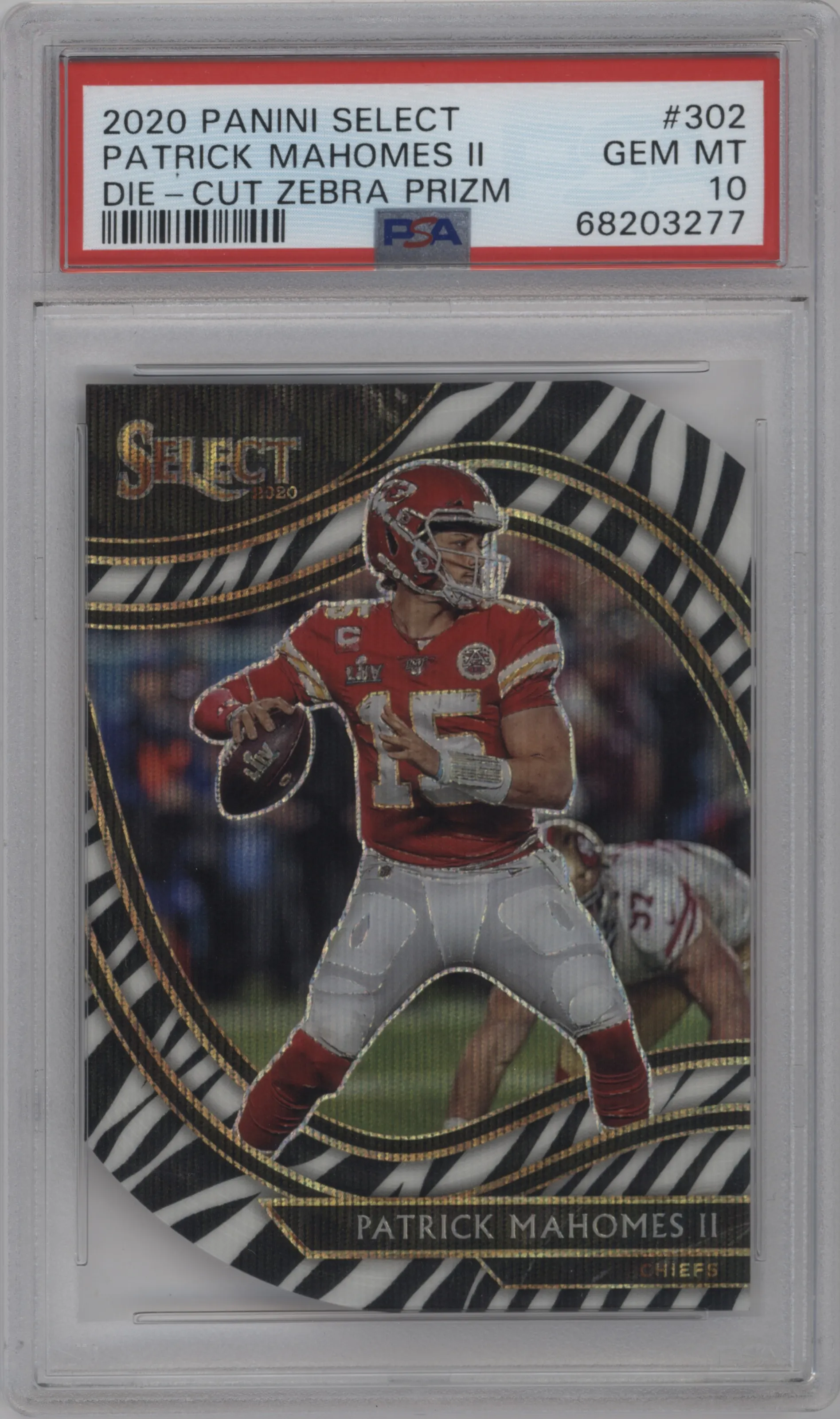 2020 Panini Select Field Lvl. Patrick Mahomes II Die-Cut Zebra #302 PSA 10