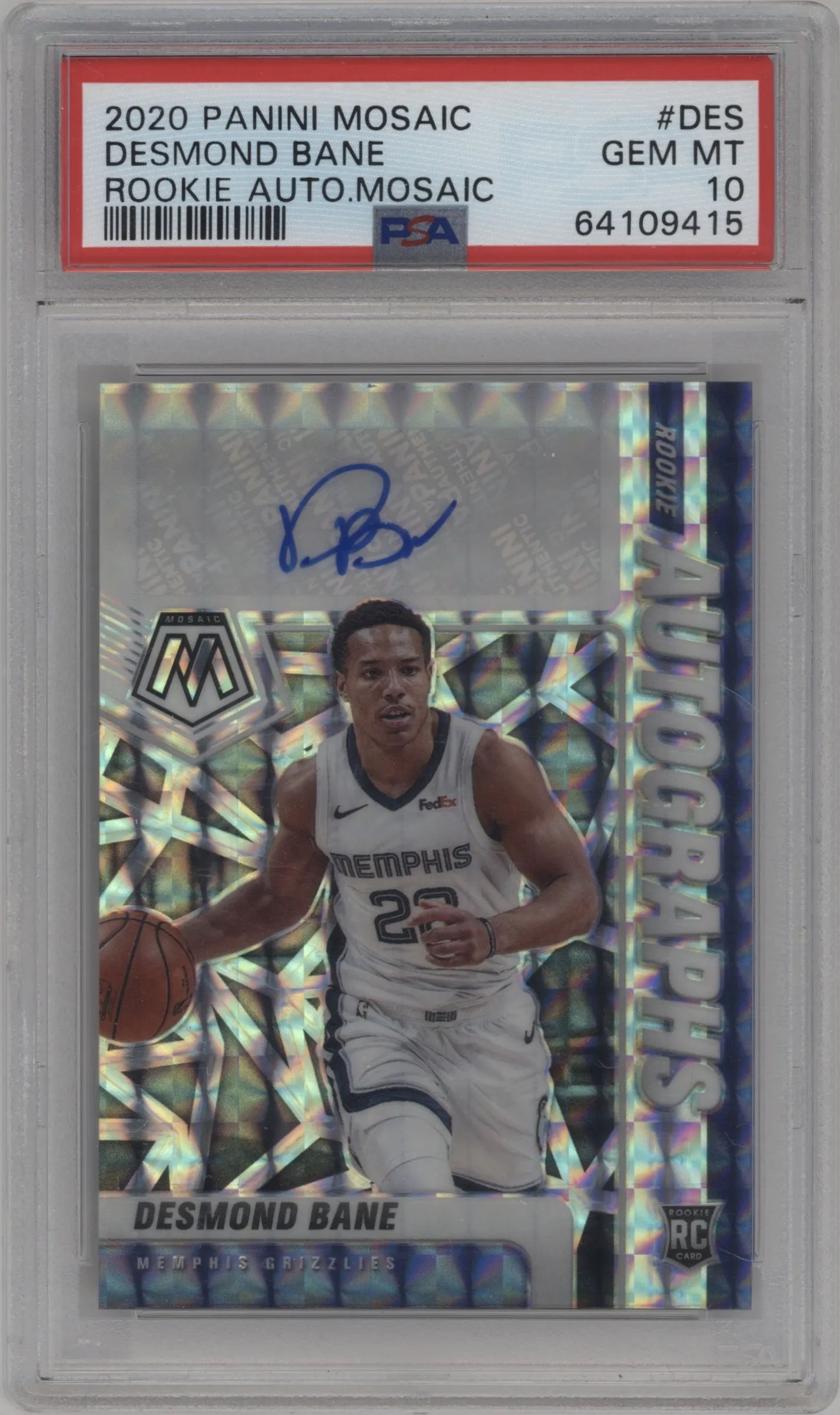 2020 Panini Mosaic Rke.Auto Desmond Bane #RA-DES PSA 10