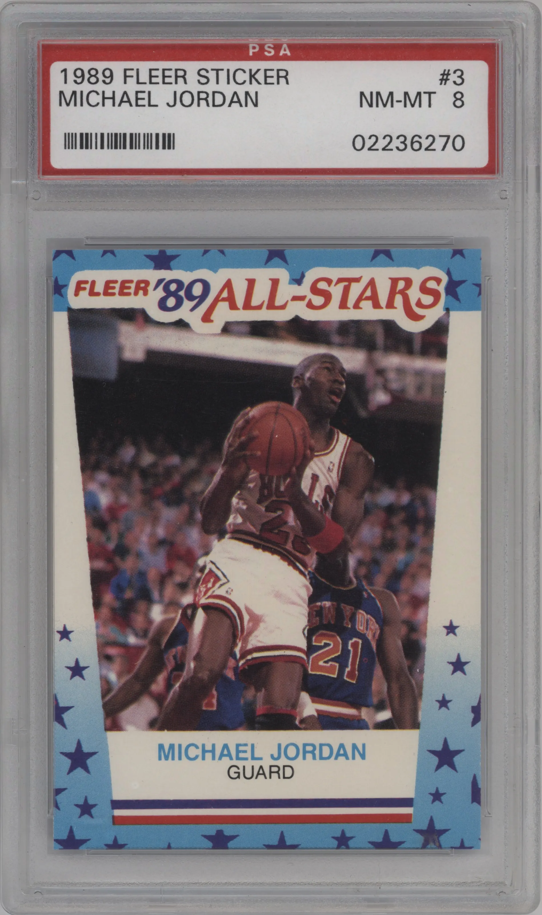 1989 Fleer Sticker Michael Jordan #3 PSA 8
