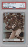 Pete Alonso from the 2019 Topps Chrome set featuring a Sepia Refractor  parallel graded by PSA and given an overall grade of 10.