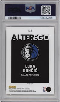 Luka Doncic from the 2024-25 Donruss Optic set featuring a Gold parallel graded by PSA and given an overall grade of 9.