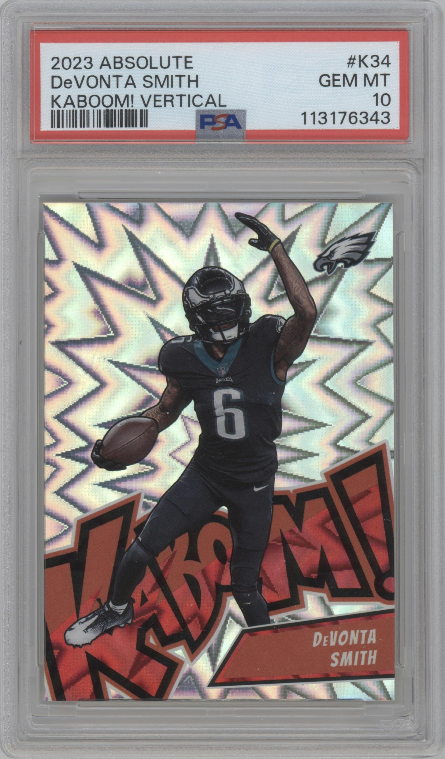 DeVonta Smith from the 2023 Panini Absolute set graded by PSA and given an overall grade of 10.