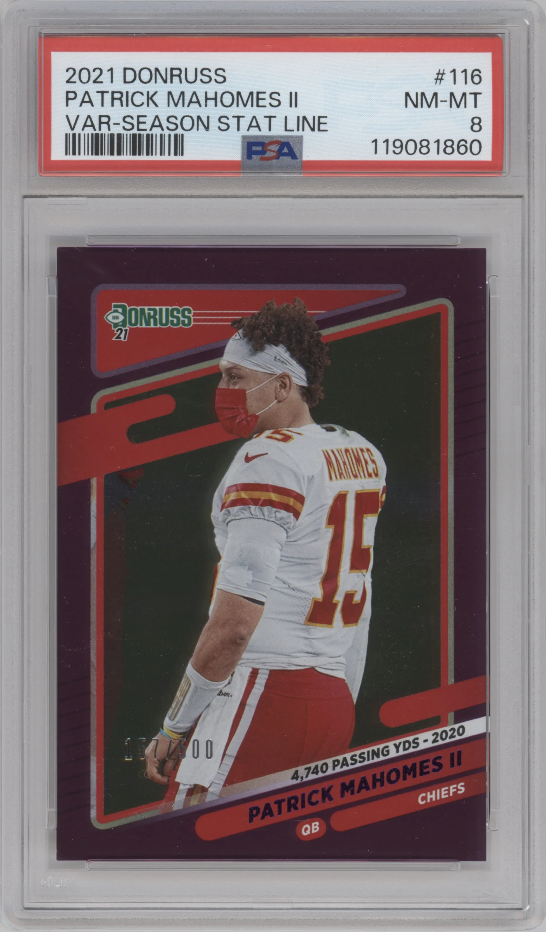 2021 Panini Donruss Variation Patrick Mahomes II Season Stat Line PSA 8