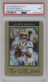 Jayden Daniels from the 2024 Panini Donruss Elite set featuring a Gold parallel graded by PSA and given an overall grade of 9.