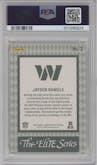 Jayden Daniels from the 2024 Panini Donruss Elite set featuring a Gold parallel graded by PSA and given an overall grade of 9.