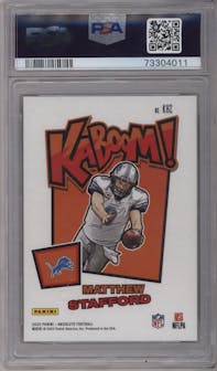 Matthew Stafford from the 2022 Panini Absolute set featuring a Gold parallel graded by PSA and given an overall grade of 10.