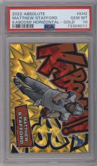 Matthew Stafford from the 2022 Panini Absolute set featuring a Gold parallel graded by PSA and given an overall grade of 10.