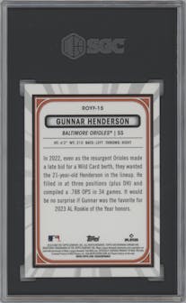 Gunnar Henderson from the 2023 Bowman Mega Box set graded by SGC and given an overall grade of 10.
