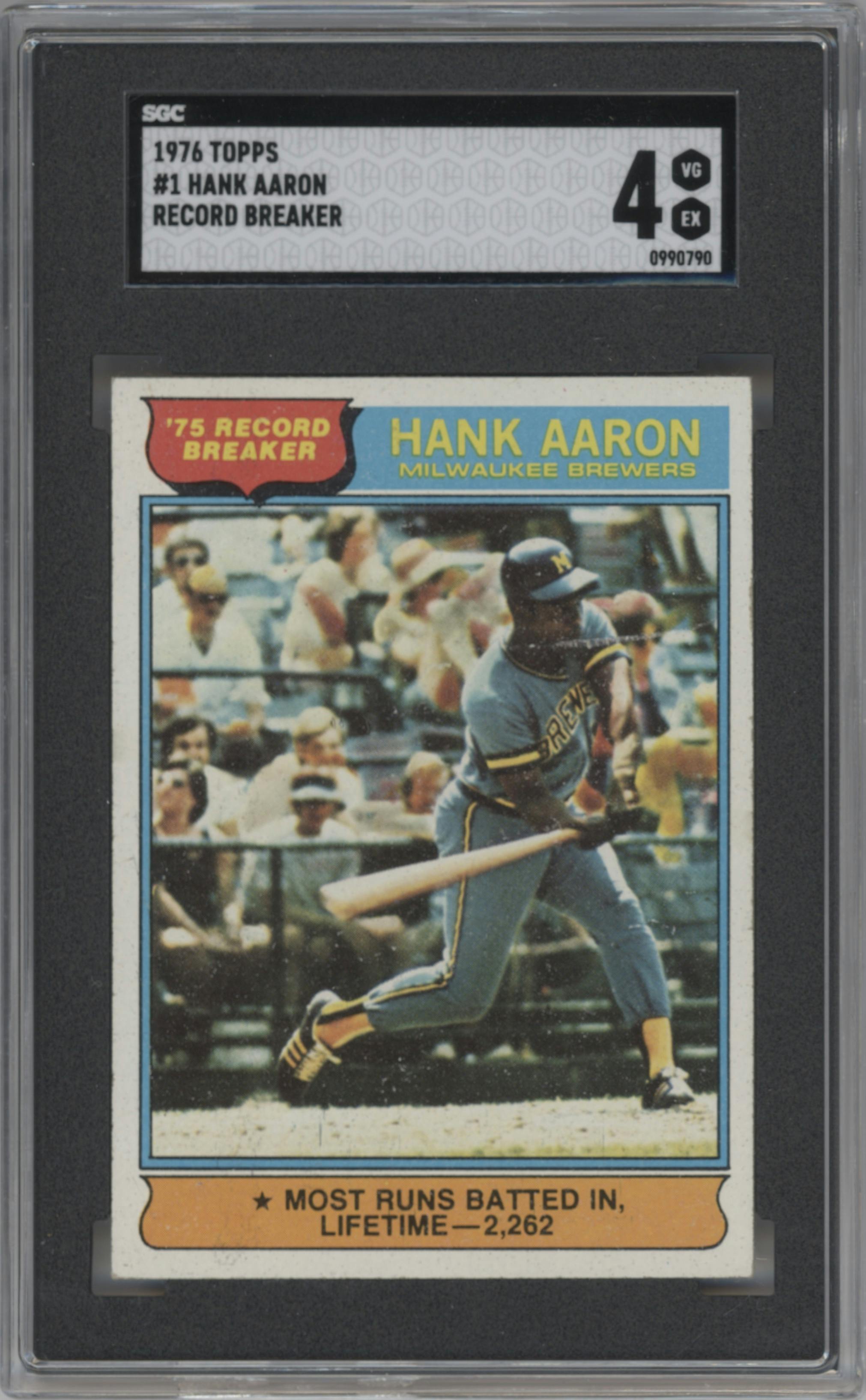Hank Aaron from the 1976 Topps set graded by SGC and given an overall grade of 4.