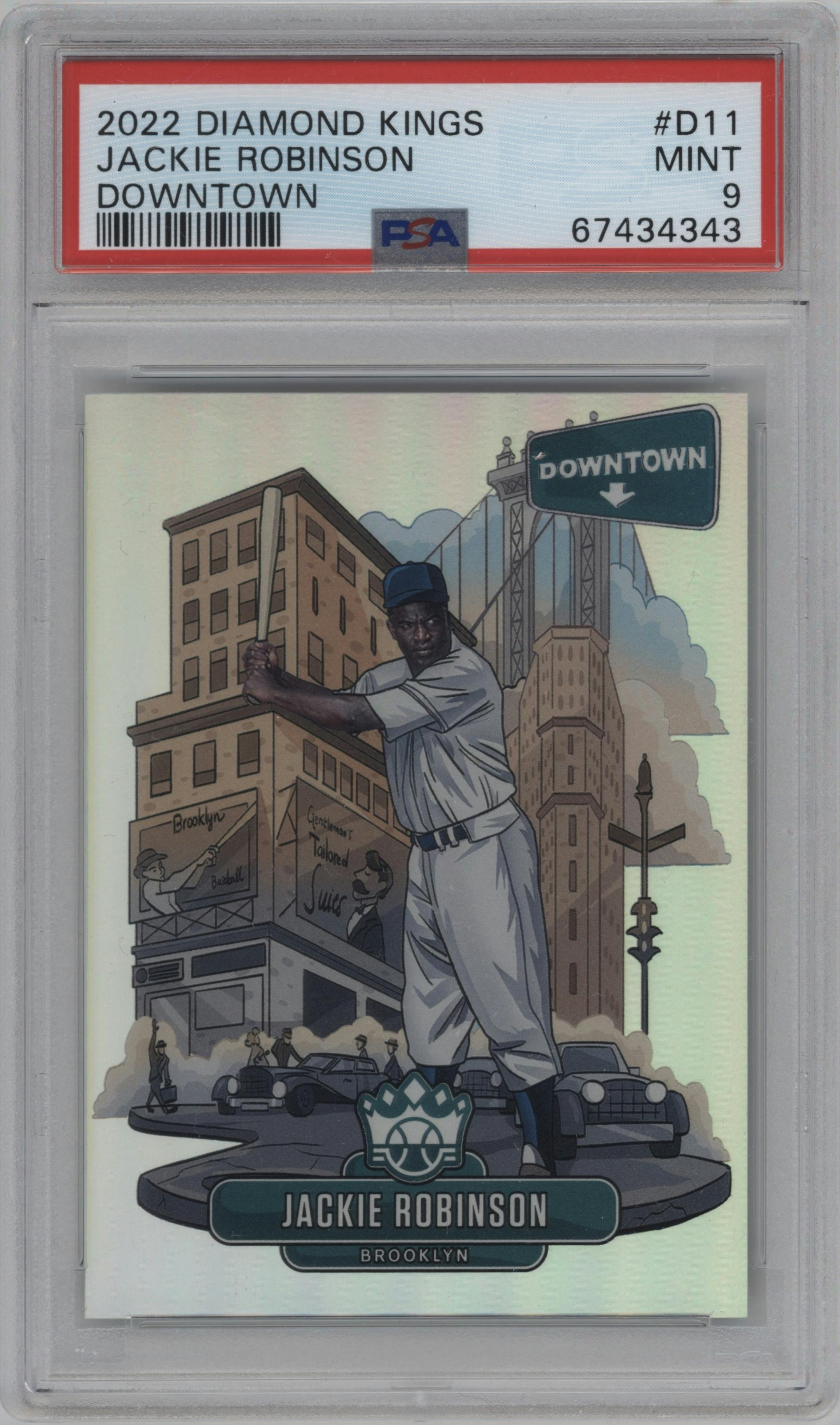 Jackie Robinson from the 2022 Panini Diamond Kings set graded by PSA and given an overall grade of 9.