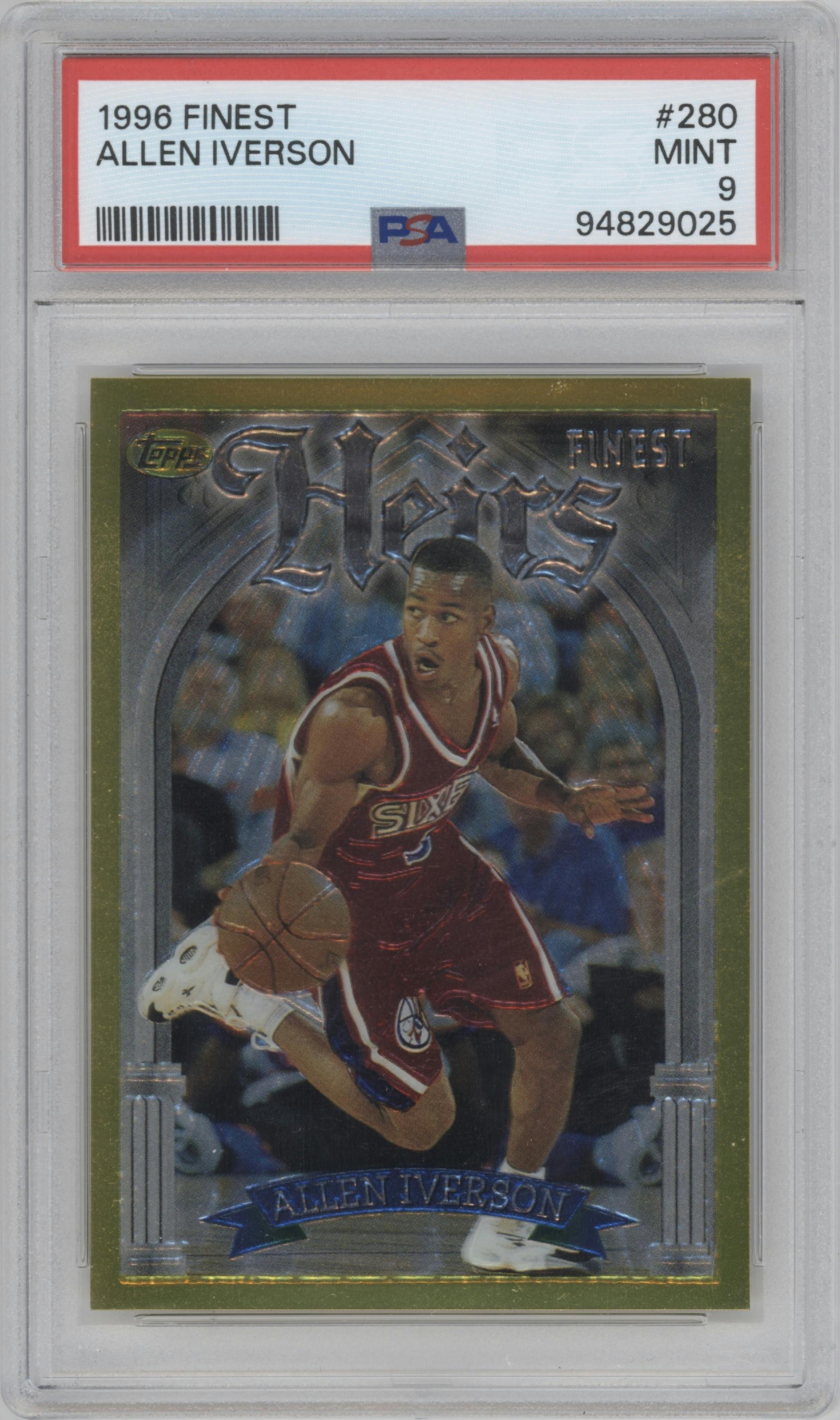 Allen Iverson from the 1996-97 Topps Finest set graded by PSA and given an overall grade of 9.