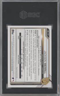 Jackson Merrill from the 2021 Bowman Draft set graded by SGC and given an overall grade of 10.