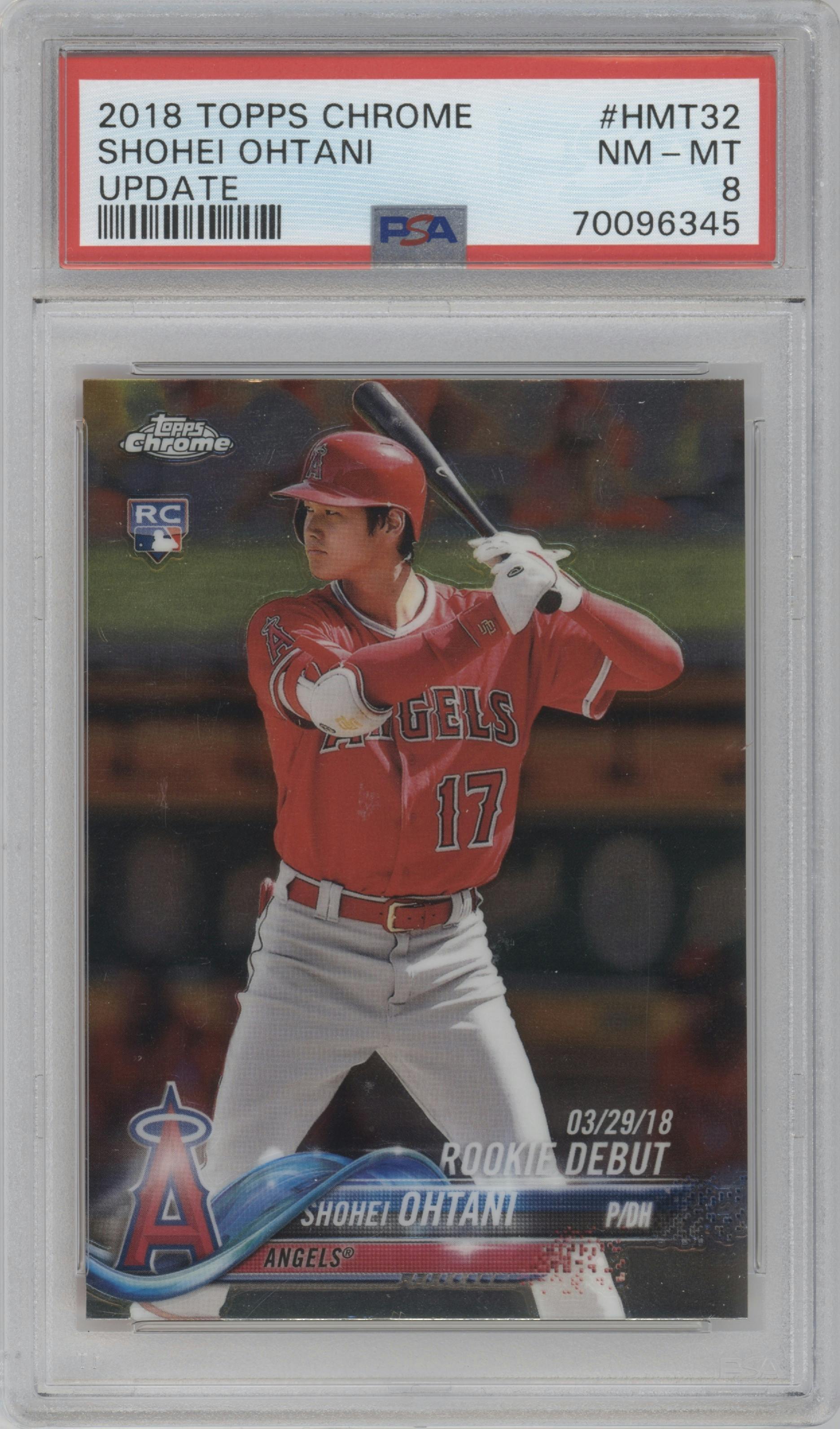 Shohei Ohtani from the 2018 Topps Chrome Update  set graded by PSA and given an overall grade of 8.