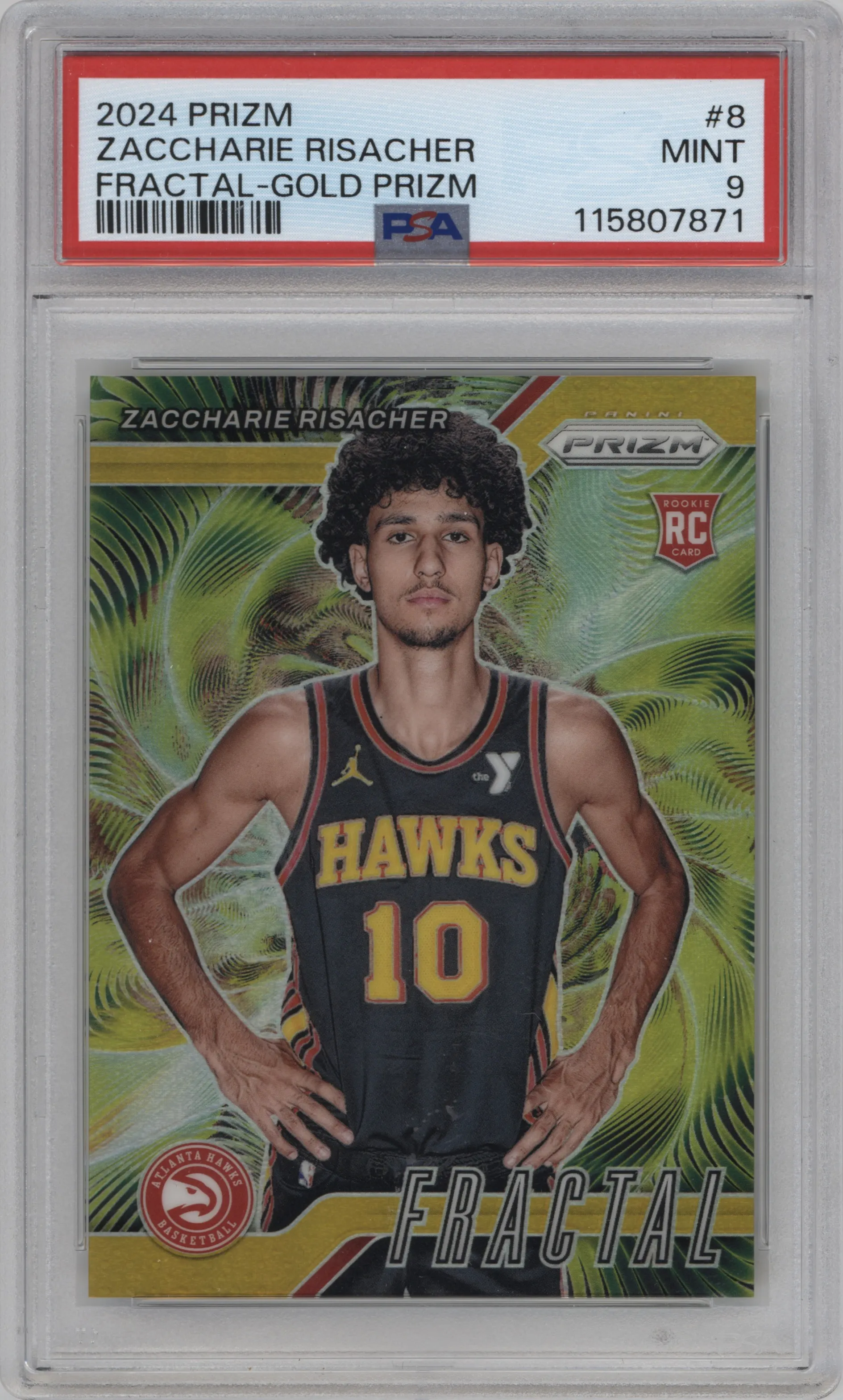2024 Panini Prizm Fractal Zaccharie Risacher Gold Prizm #8 PSA 9