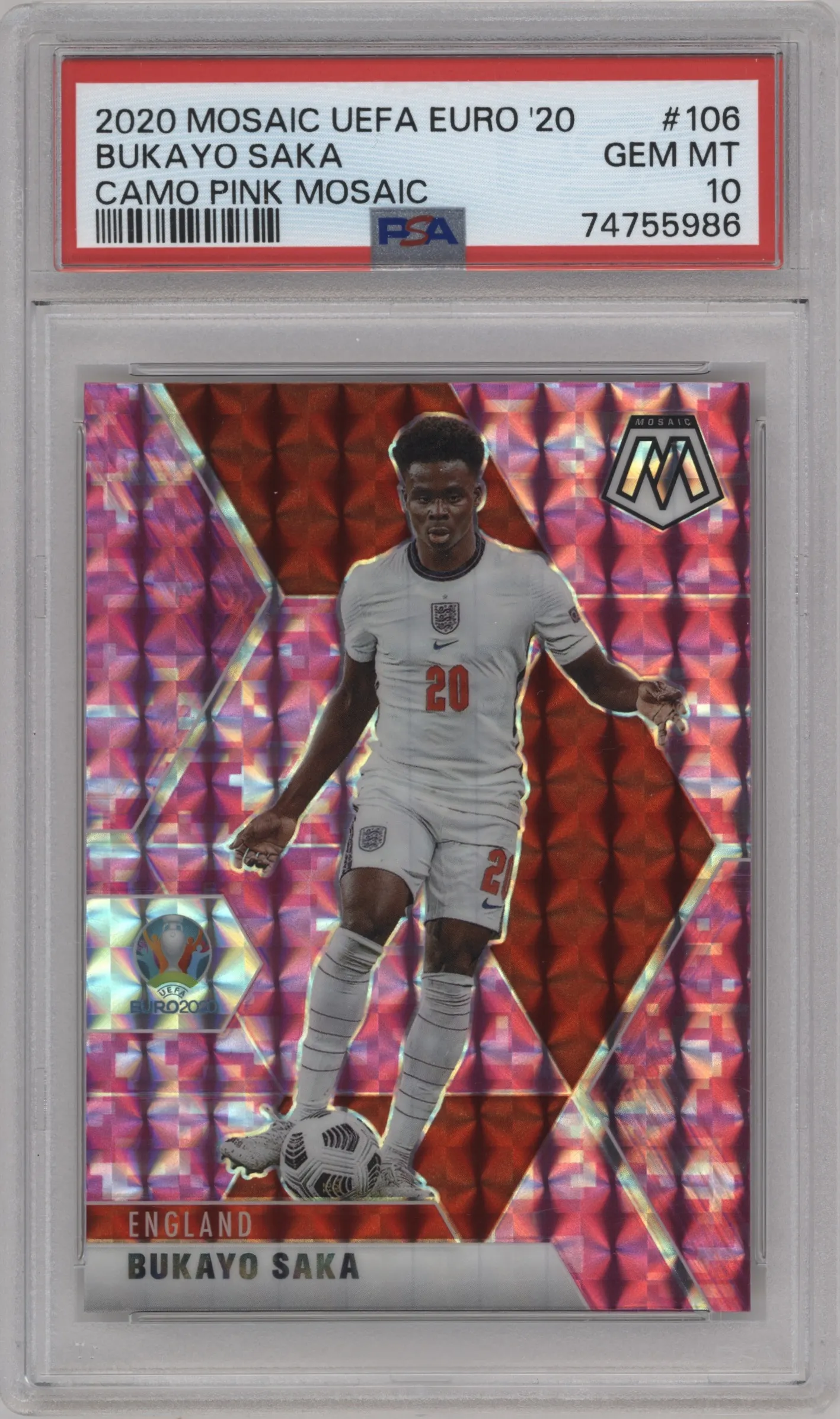 2020 Panini Mosaic UEFA EURO 2020 Bukayo Saka Pink Camo #106 PSA 10
