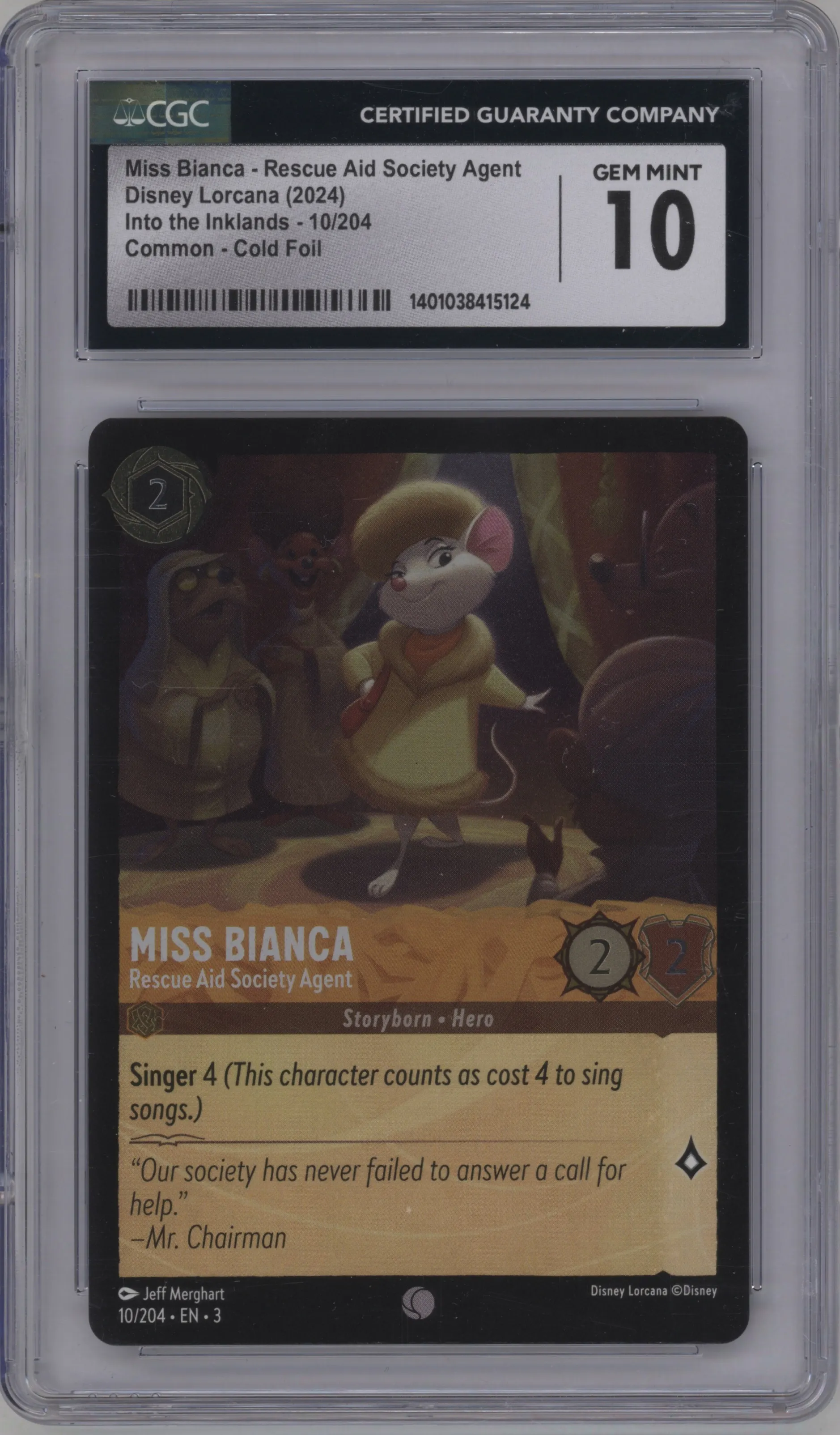 2024 Disney Lorcana Into the Inklands Miss Bianca Foil CGC 10